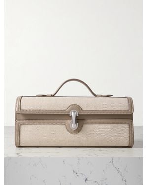 SAVETTE Slim Symmetry Pochette Leather-Trimmed Herringbone Linen Tote - Natural