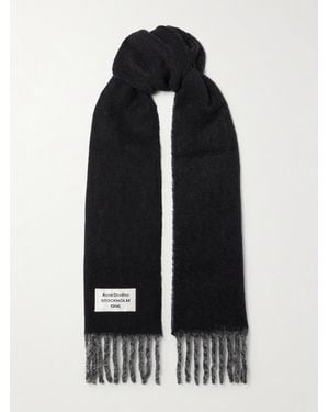 Acne Studios Zweifarbiger Schal Aus Einer Alpakawollmischung Mit Fransen Und Applikation - Schwarz