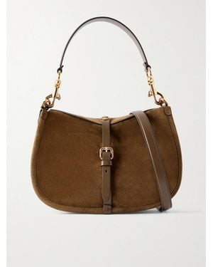 Etro Logo-Detailed Leather-Trimmed Suede Shoulder Bag - Brown