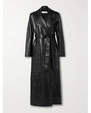 Nour Hammour Kasha Belted Leather Trench Coat - Black