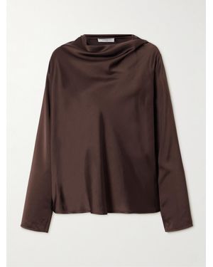 Loulou de Saison Riddy Oversized Draped Satin Blouse - Brown