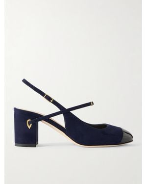 Jennifer Chamandi Mattia 65 Patent Leather-Trimmed Suede Slingback Pumps - Blue
