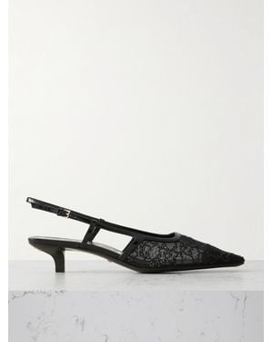 Gucci Demi Patent Leather-Trimmed Crystal-Embellished Mesh Slingback Court Shoes - White