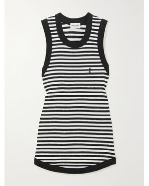 Saint Laurent Logo Striped Cotton-Blend Tank - Black