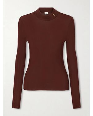 Saint Laurent Cassandre Logo-Hardware Silk Knit Top - Brown