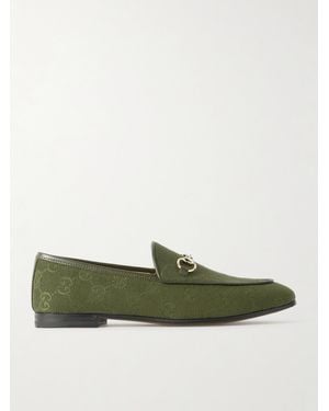 Gucci Jordaan Loafers Aus Canvas Mit Jacquard-Muster, Lederbesätzen Und Horsebit-Detail - Grün