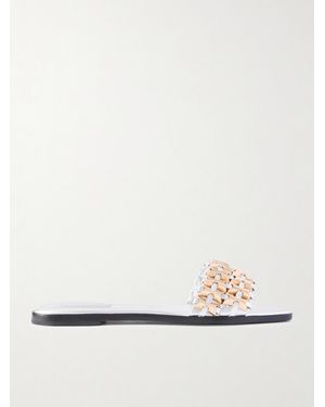 Jonathan Simkhai Faye Embellished Metallic Leather Slides - Natural