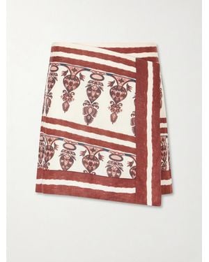 Johanna Ortiz Printed Linen Mini Wrap Skirt - Red