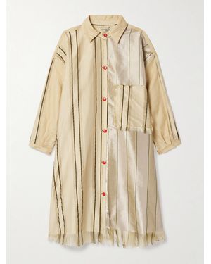Thank You Have A Good Day Oversized Panelled Striped Silk And Linen Midi Shirt Dress - Natural