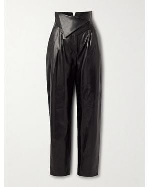 Salon 1884 Rekian Pleated Leather Tapered Trousers - Black