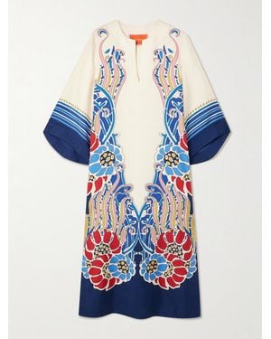 La DoubleJ Printed Silk-Twill Midi Dress - Blue