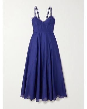 Charo Ruiz Iraso Guipure Lace-Trimmed Cotton-Blend Voile Midi Dress - Blue