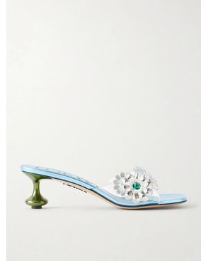 Loewe Paula'A Ibiza Flower Embellished Pvc Mules - Blue