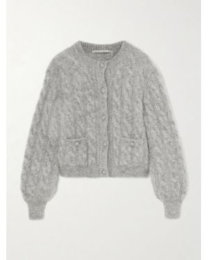 Alessandra Rich Cropped Sequin-Embellished Cable-Knit Cardigan - Grey