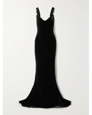 Galvan London Avedon Open-Back Embellished Stretch-Velvet Gown - Black