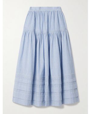 Doen Sebastiane Tiered Striped Organic Cotton-Voile Midi Skirt - Blue