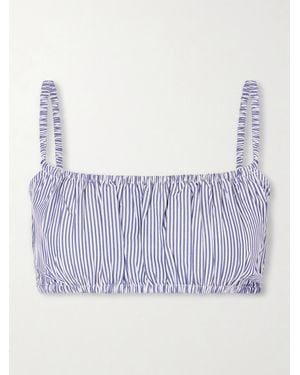 Suzie Kondi Bea Shirred Striped Cotton-Poplin Bandeau Top - Blue