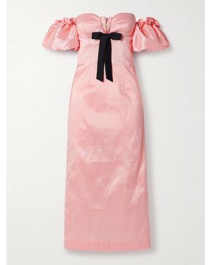 Kika Vargas Stella Off-The-Shoulder Bow-Detailed Taffeta Midi Dress - Pink