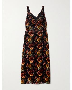 R13 Floral-Print Velvet Midi Dress - Black