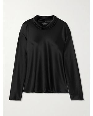 Leset Barb Draped Satin Blouse - Black