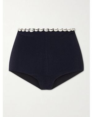 SARA CRISTINA Embellished Jersey Bikini Briefs - Blue