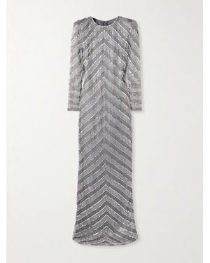 Naeem Khan Crystal-Embellished Mesh Gown - Gray
