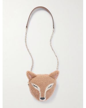 Jimmy Choo Fox Leather-Trimmed Shearling Shoulder Bag - White