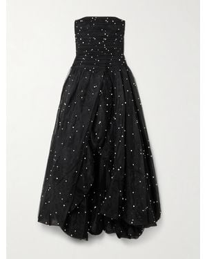 Aje. Juniper Strapless Faux Pearl-Embellished Gathered Tulle Gown - Blue