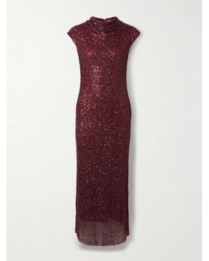 Jonathan Simkhai Zaria Embellished Draped Mesh Midi Dress - Purple
