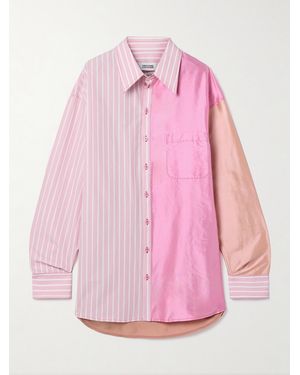 Christopher John Rogers Patchwork Satin, Silk-Twill And Striped Cotton-Blend Poplin Shirt - Pink