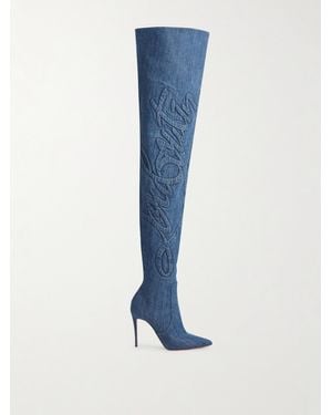 Christian Louboutin Kate Botta Loubijeans 100 Denim Pointed-Toe Over-The-Knee Boots - Blue