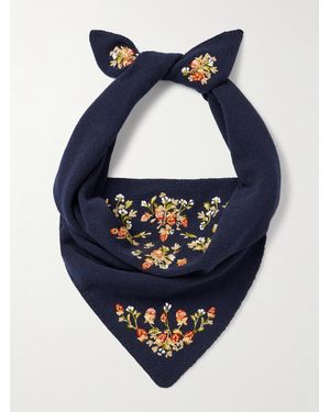 Bally Embroidered Wool Head Scarf - Blue