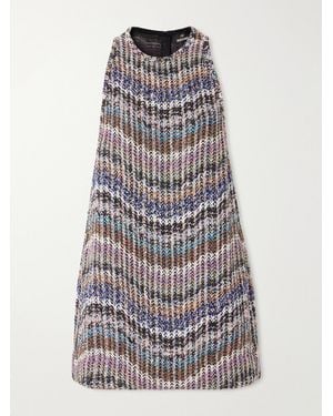 Missoni Striped Metallic Crochet-Knit Mini Dress - Grey