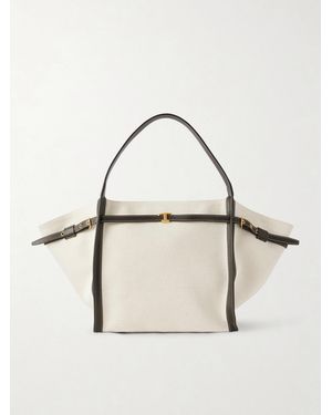 Tod's Tim Leather-Trimmed Canvas Tote - Natural