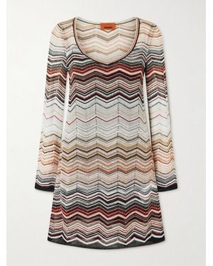 Missoni Mare Sequin-Embellished Striped Crochet-Knit Mini Dress - Grey
