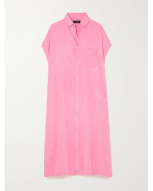 Balenciaga Silk Crepe De Chine-Jacquard Maxi Shirt Dress - Pink