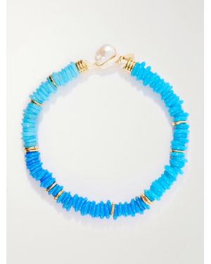 Lizzie Fortunato Lita-Plated Quartz, Pearl And Cord Beaded Necklace - Blue