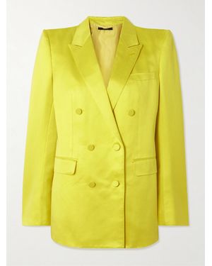 Tom Ford Double-Breasted Cotton And Silk-Blend Hammered-Satin Blazer - Yellow