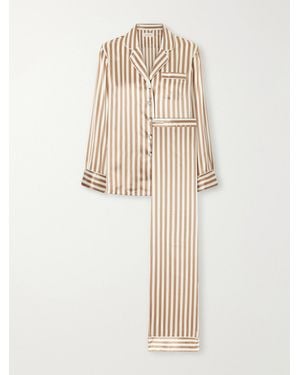 Olivia Von Halle Lila Striped Silk-Satin Pyjama - Natural