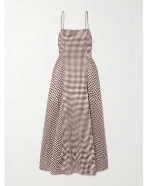Posse Callie Pleated Gingham Cotton-Voile Midi Dress - Brown
