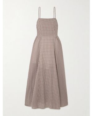 Posse Robe Midi En Voile De Coton Vichy À Plis Callie - Marron