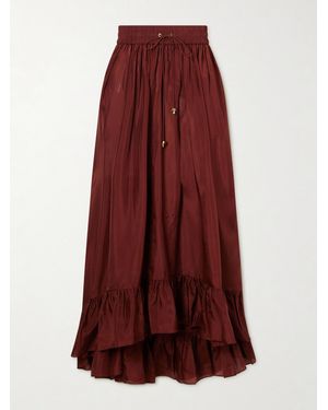 Zimmermann Aster Ruffled Silk Maxi Skirt - Red