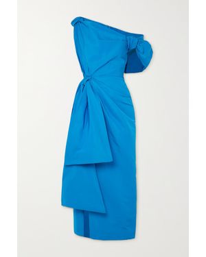McQueen One-shoulder Asymmetric Knotted Faille Midi Dress - Blue
