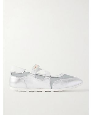 Marni Metallic Leather-Trimmed Mesh Sneakers - Natural