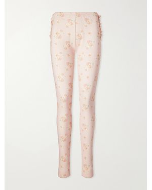 Simone Rocha Ruffled Floral-Print Pointelle-Knit Cotton-Jersey Leggings - Natural