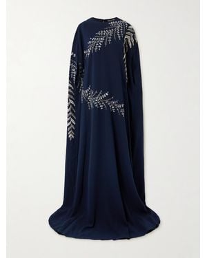 Oscar de la Renta Embellished Stretch-Silk Georgette Gown - Blue