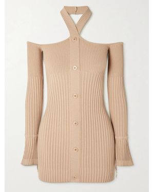 ANDREADAMO Cutout Ribbed-Knit Top - Natural
