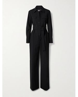 Veronica de Piante Nadia Belted Wool And Silk-Blend Jumpsuit - Black