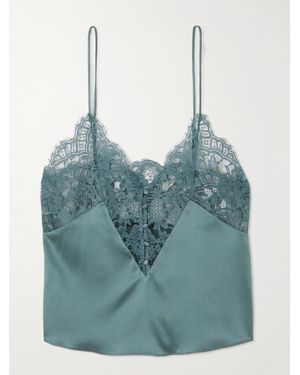 Kiki de Montparnasse Camille Top Aus Seidensatin Mit Einsatz Aus Spitze Aus Einer Baumwollmischung - Blau