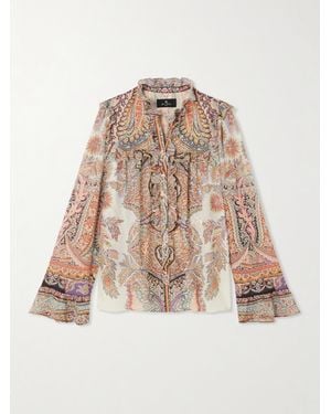 Etro Paisley-Print Ruffled Jacquard Blouse - Natural